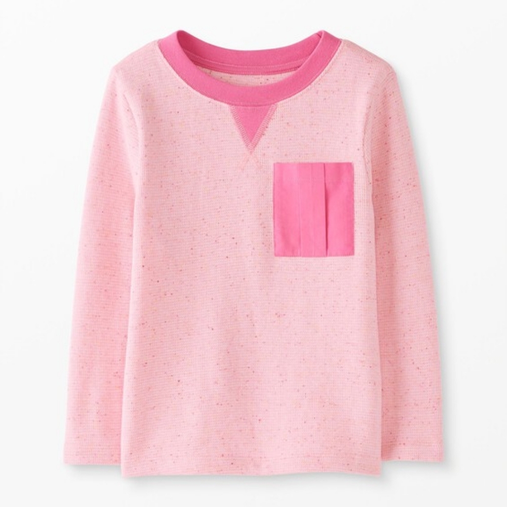 Hanna Anderson Pink Waffle Knit Top Pocket 12